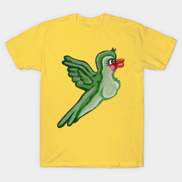 Cute Flying Green Cartoon Bird T-Shirt by Art by Deborah Camp